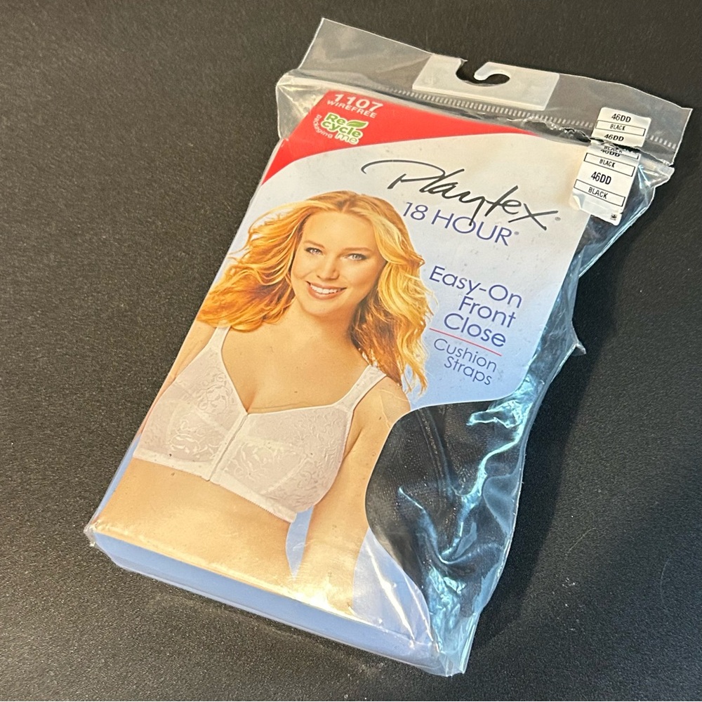 Playtex Easy-On Front Close Wire free Bra - 1107 BLACK Cushion Straps 18 HR 46DD